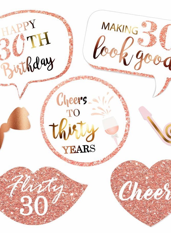 Konsait Rose Gold 30 Birthday Photo Booth Kit(32count),Konsait Funny Chic 30th Birthday Dirty Thirty Props with Sticks for Girls women 30 ROCK Thirtieth Happy Birthday Party Favors Supplies Bday Party Decorat - Image 3