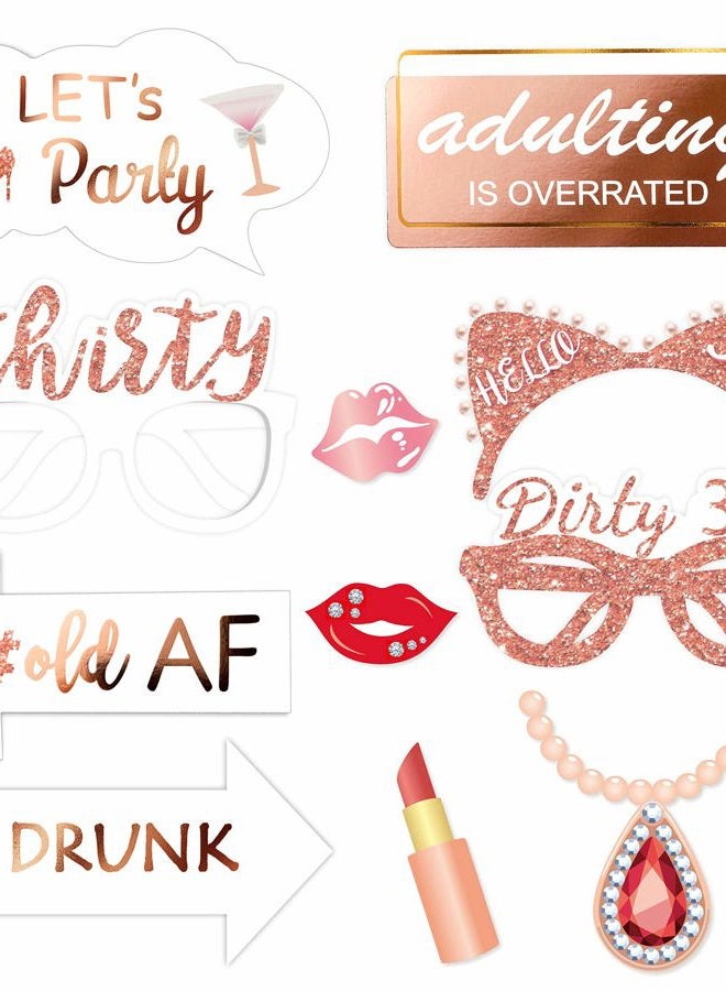 Konsait Rose Gold 30 Birthday Photo Booth Kit(32count),Konsait Funny Chic 30th Birthday Dirty Thirty Props with Sticks for Girls women 30 ROCK Thirtieth Happy Birthday Party Favors Supplies Bday Party Decorat - Image 4