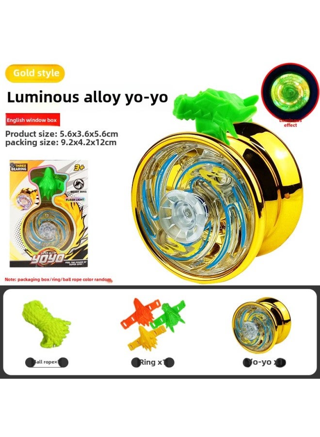 Alloy Yo-yo Entry Type Dead Sleep Live Sleep Yoyo Ball Competitive Type Luminous Yo-yo-Color: Gold-luminous Alloy Yo-yo (light Type + Animal Head Ring + Colorful Rope) 87g - Image 1
