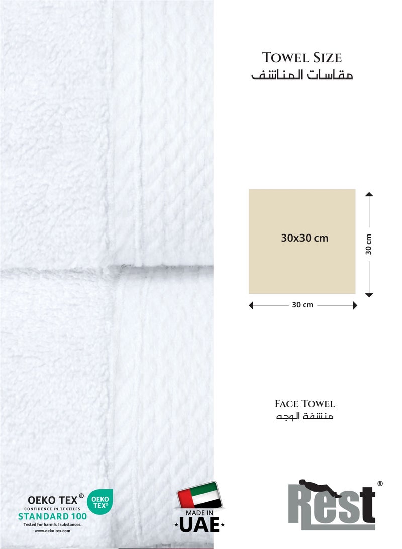 Rest منشفة وجه مجموعة من 4 مناشف وجه قطنية بيضاء 30x30 سم ، 12x12 بوصة منشفة تنظيف وجه فاخرة ناعمة ماصة خفيفة الوزن قابلة للغسل سريعة الجفاف جودة سبا منشفة وجه شاطئية - Image 4