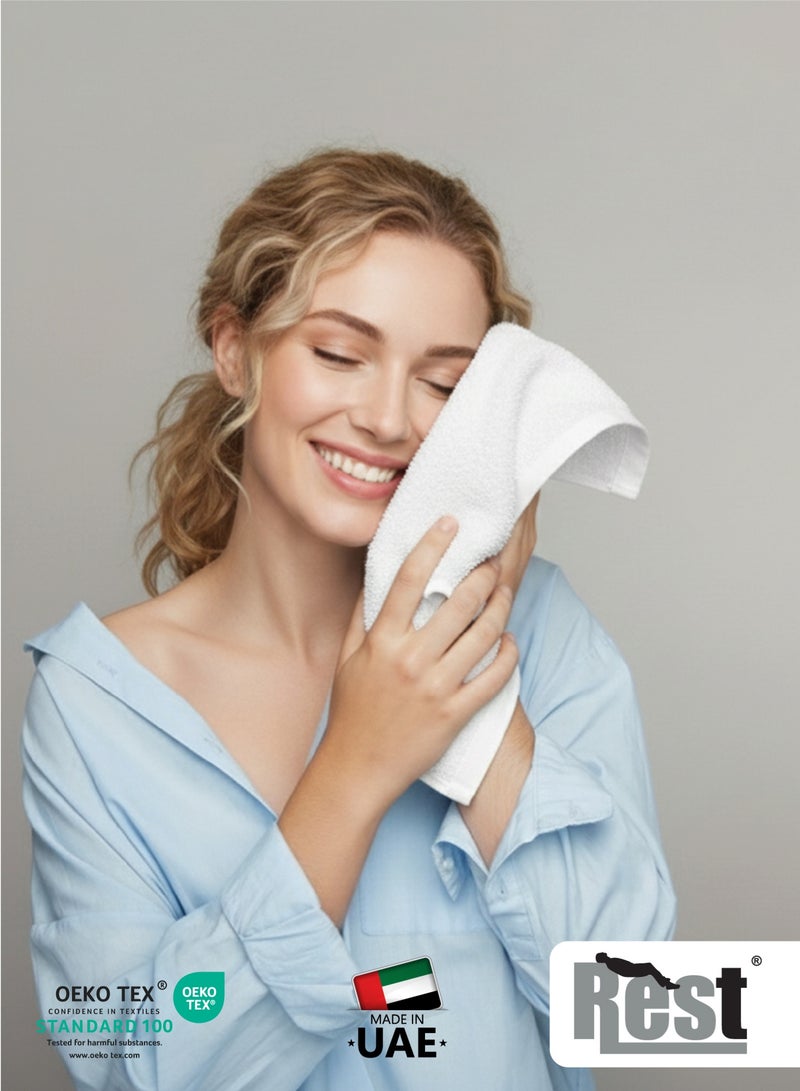 Rest منشفة وجه مجموعة من 4 مناشف وجه قطنية بيضاء 30x30 سم ، 12x12 بوصة منشفة تنظيف وجه فاخرة ناعمة ماصة خفيفة الوزن قابلة للغسل سريعة الجفاف جودة سبا منشفة وجه شاطئية - Image 2