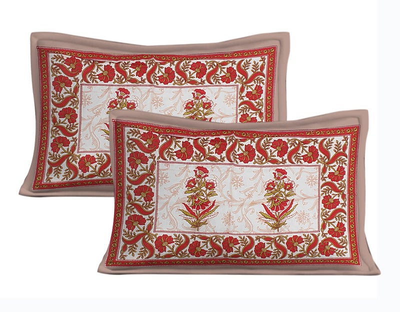 EarlyMart Cotton Rajasthani Jaipuri Traditional Floral King Size Double Bedsheet with 2 Pillow Covers (Brown) - Image 3