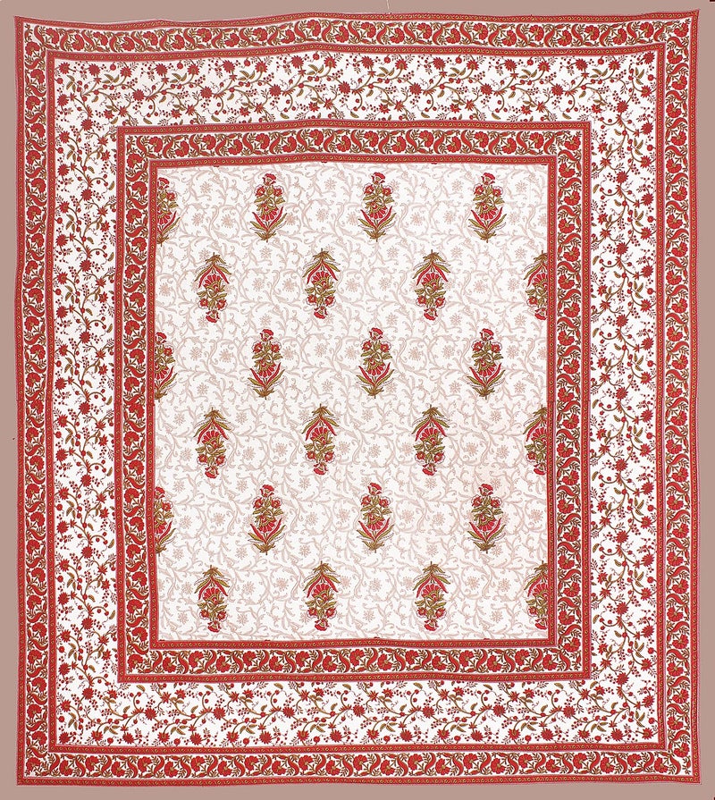 EarlyMart Cotton Rajasthani Jaipuri Traditional Floral King Size Double Bedsheet with 2 Pillow Covers (Brown) - Image 4