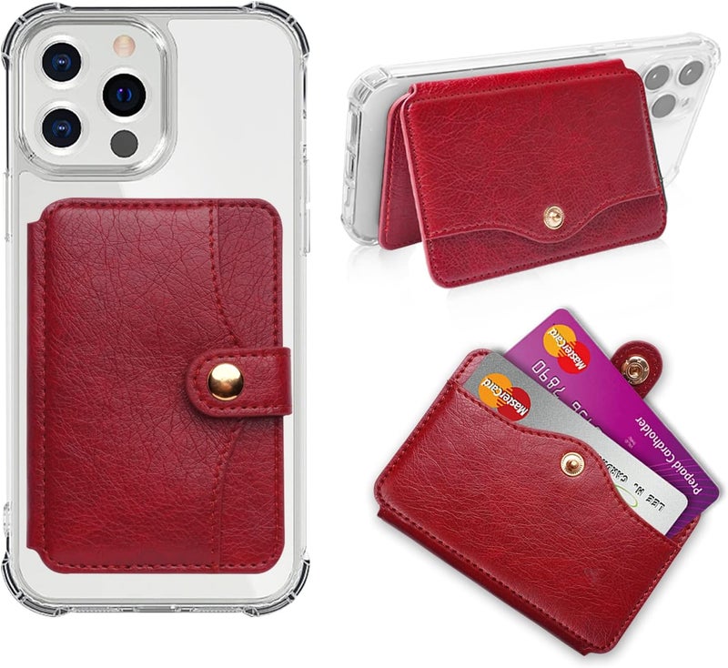 M-Plateau Credit Card Holder for Cell Phone, Stick on with Snap Closure 3M Adhesive Phone Wallet Compatible with iPhone and iPhone Case (Red) - Image 1