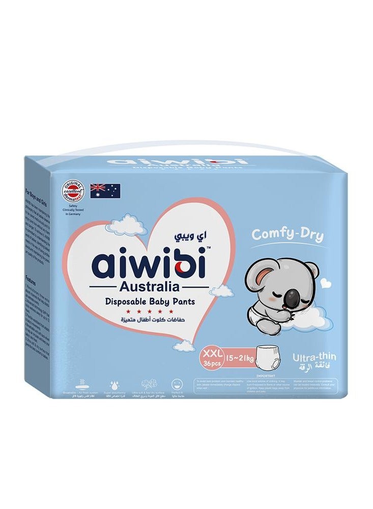 aiwibi Comfy Dry Baby Pants Size 6-XXL (15-21kg)-Soft Breathable Pull Up Nappies with Leak Protection 36Pcs