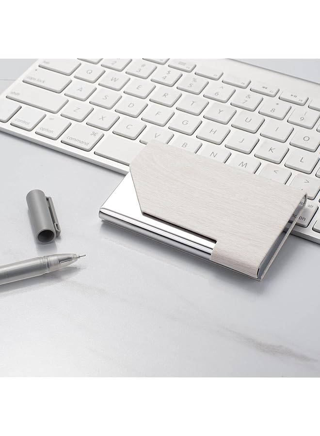 joyzzz Business Card Holder Pu Leather Magnetic Business Card Holder Carbon Metal Business Card Case Pocket With Magnetic Clasp Business Card Holder Wallet Blocking Name For Women Men White  - Image 5