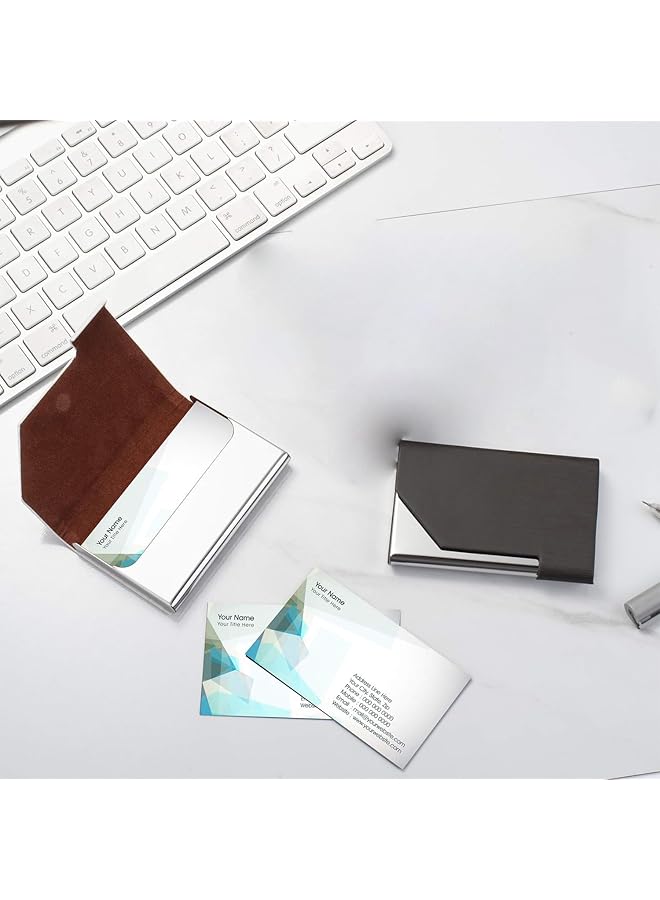 joyzzz Business Card Holder Pu Leather Magnetic Business Card Holder Carbon Metal Business Card Case Pocket With Magnetic Clasp Business Card Holder Wallet Blocking Name For Women Men White  - Image 3