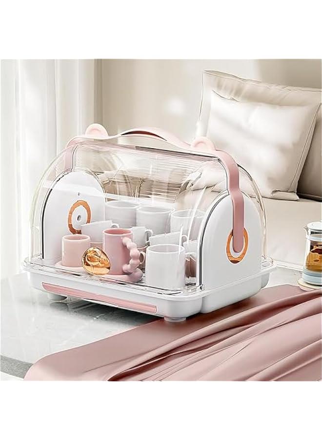 TRASSLE Baby Bottle Drying Rack Storage, Portable Large Capacity Toddler Baby Storage Box with Lid Cover and Cutlery Storage Kitchen Cabinet Organizer (Pink) - Image 2