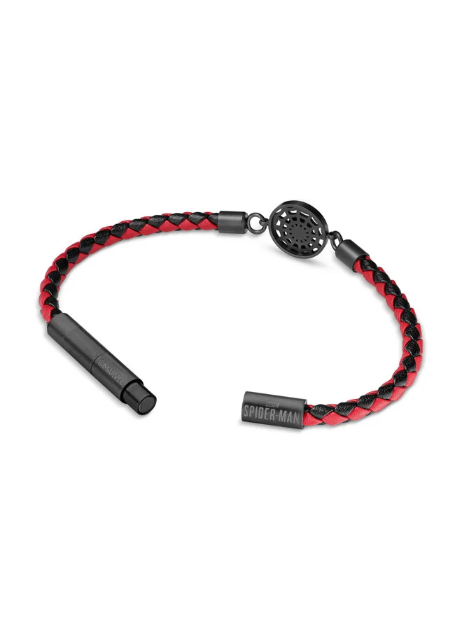 بوليس سوار جلد رجالي بتصميم شبكي أسود وأحمر إصدار محدود