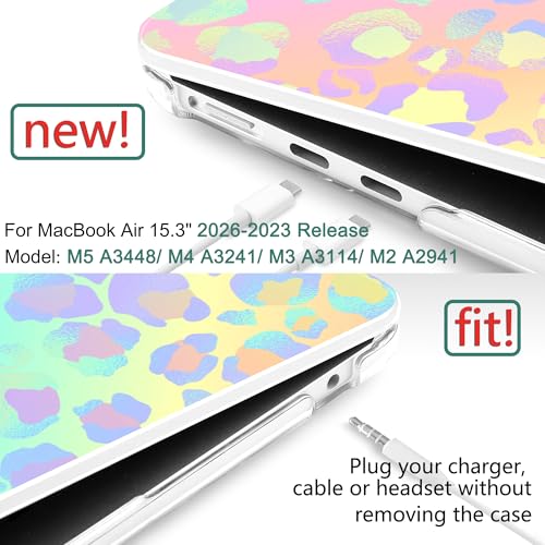 DONGKE Compatible with M5 MacBook Air 15 inch Case 2026 20252023 A3448 A3241 A3114 A2941 M4 M3 M2 Liquid Retina Display Touch ID Protective Hard Shell Cover Keyboard Skin Colorful Leopard - Image 3