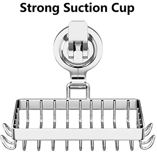 TESOT Soap Holder Shower, Suction Cup Soap Dish for Shower with 4 Hooks, 304 Stainless Steel, Silver - Image 4