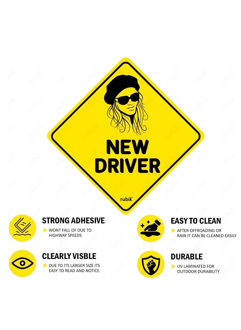 Rubik New Driver Car Sign Self Adhesive Sticker, Reflective Removable for Beginners Car SUV Van Drivers (Size 12cm x 12cm)  - Image 5