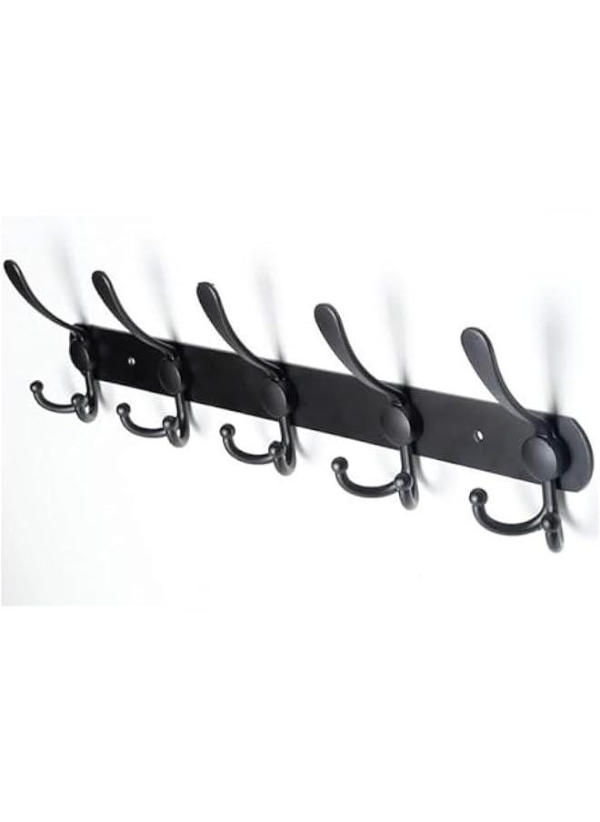HOOKOR - 2 Pack Coat Rack Wall Mounted, Heavy Duty Stainless Steel with 5 Tri Hooks Metal Coat Hooks Rail for Hanging Coats, Hanger, Hat, Towel, Backpack, Robes, Mudroom, Bathroom (Black) - Image 1