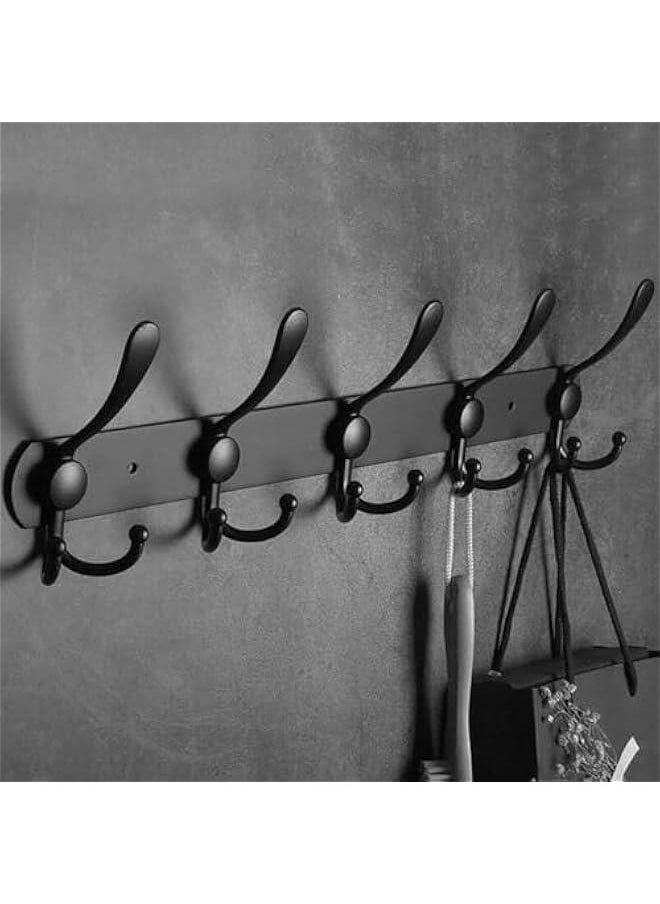 HOOKOR - 2 Pack Coat Rack Wall Mounted, Heavy Duty Stainless Steel with 5 Tri Hooks Metal Coat Hooks Rail for Hanging Coats, Hanger, Hat, Towel, Backpack, Robes, Mudroom, Bathroom (Black) - Image 1
