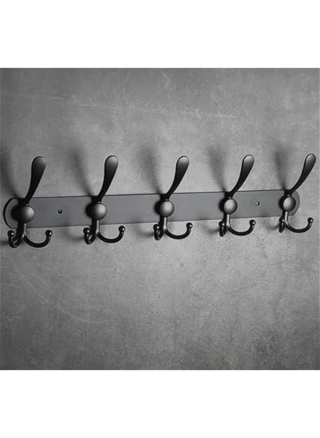 HOOKOR - 2 Pack Coat Rack Wall Mounted, Heavy Duty Stainless Steel with 5 Tri Hooks Metal Coat Hooks Rail for Hanging Coats, Hanger, Hat, Towel, Backpack, Robes, Mudroom, Bathroom (Black) - Image 1