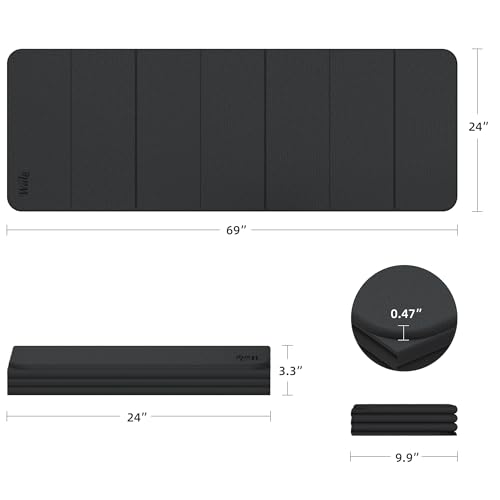 WEILA 1/2 Inch Extra Thick Yoga Mat Pilates Equipment, 70"x24" Odorless Workout Mats for Home Gym, Non-slip Exercise Mats for Women Men Home Workout, Foldable Yoga Mats for Travel Camping Sleeping(Charcoal) - Image 2