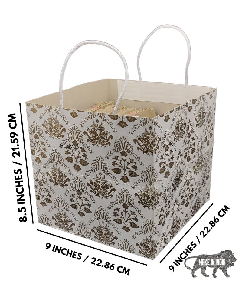 Arrow Paper Products Square Golden Bird Printd Paper Gift Bags for Baby Shower Return Gift, Small Presents, Weddings, Birthday, Holiday Presents (Pack of 60, 22.60 x 22.86x 22.86 Cm) - Image 4
