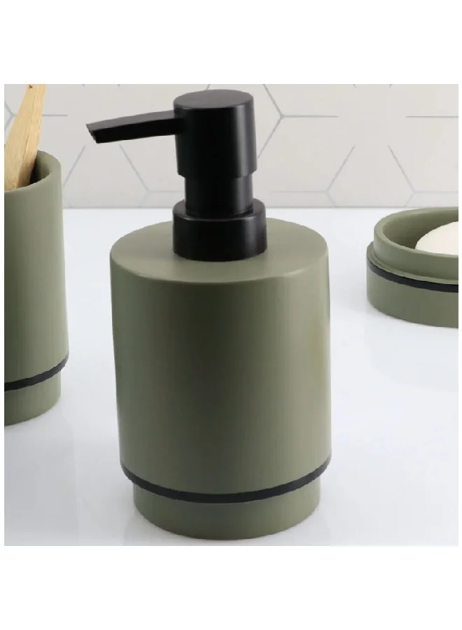 Tendance Elegant Design Round Polyresin Soap Dispenser Khaki Green and Black 290 ml AA62140143
