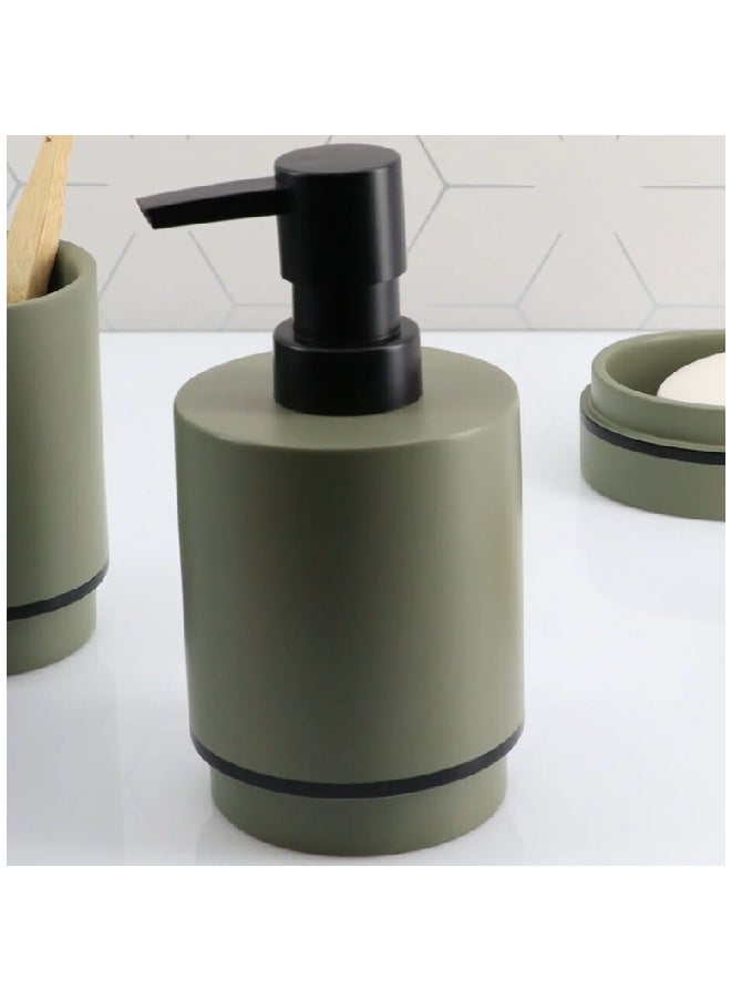 Tendance - Elegant Design Round Polyresin Soap Dispenser Khaki Green and Black 290 ml AA62140143 - Image 1