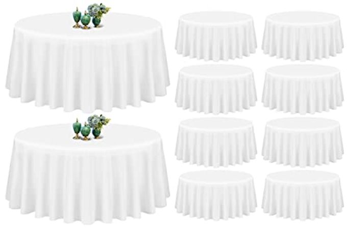10 PACK WHITE ROUND TABLECLOTH 90 INCH WASHABLE POLYESTER TABLECLOTHS FOR ROUND TABLES STAIN RESISTANT AND WRINKLE TABLE CLOTH DECORATIVE FABRIC TABLE COVER FOR DINING WEDDING PARTY BANQUET BUFFET
