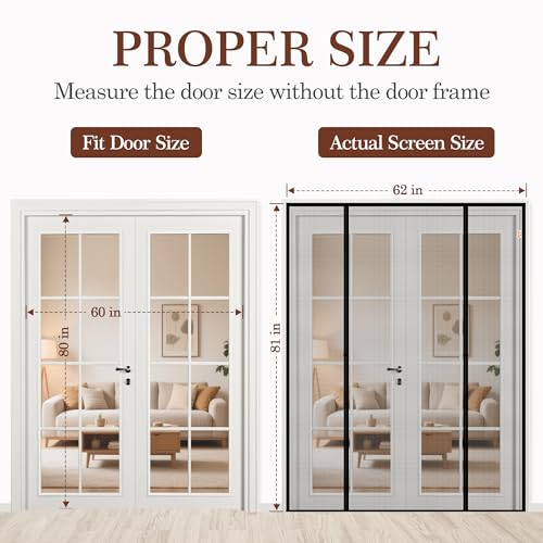 Yotache Magnetic Screen Door for Sliding & French Doors 60"x80", Screen Size 62"x81", Double-Sided Opening Screen Reinforced Mesh with Strong Magnets for Large Front/Back Patio Doors - Image 2