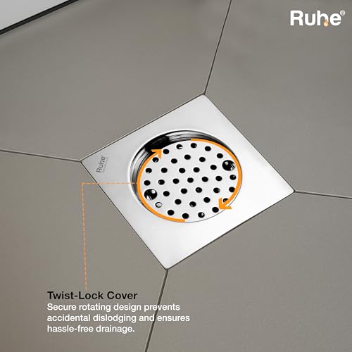 Ruhe® Full Moon Square Floor Drain | 304-Grade Stainless Steel Floor | 6 x 6 inches | Floor Drain with Cockroach Trap/Jali - Image 5