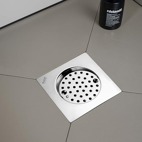 Ruhe® Full Moon Square Floor Drain | 304-Grade Stainless Steel Floor | 6 x 6 inches | Floor Drain with Cockroach Trap/Jali - Image 1