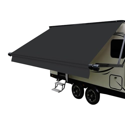 Dulepax RV Awning Fabric Replacement142 Fabric Upgrade 185oz Heavy Duty Vinyl RV Replacement Awning Universal RV Canopy Replacement for All Trailer Motorhome Awning Brands Black - Image 1