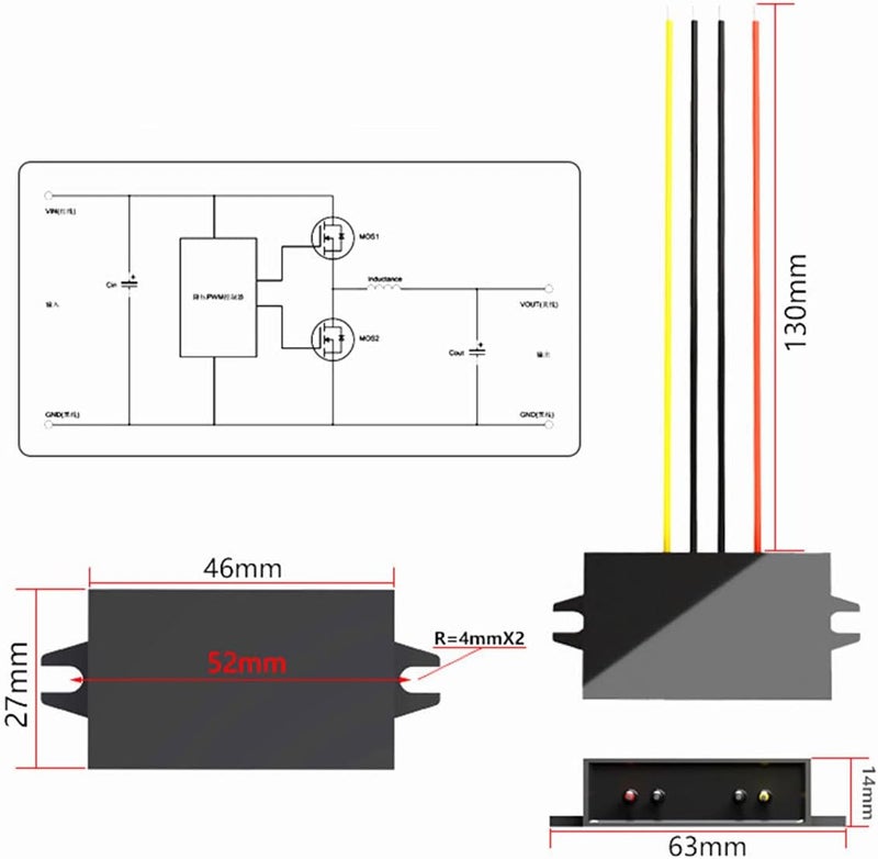 محول خفض الجهد DC إلى DC 3.3V 2A موديول 12V 16V 6V-22V خفض إلى 3.3V 2A محول طاقة مقاوم للماء IP68 مع حماية من التيار الزائد والحرارة الزائدة والدائرة القصيرة وانخفاض الجهد (3.3V 2A، أسود) - Image 2