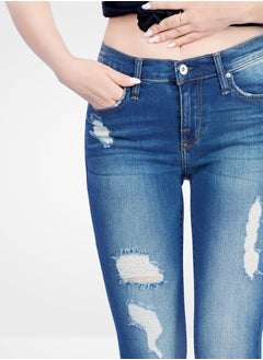 Web Denim Web Denim Blue Highwaist Skinny Stretchable Straight Ripped Denim Pant Fashionable Comfort Fit Casual Cotton Jeans With Pockets For Women  - Image 4