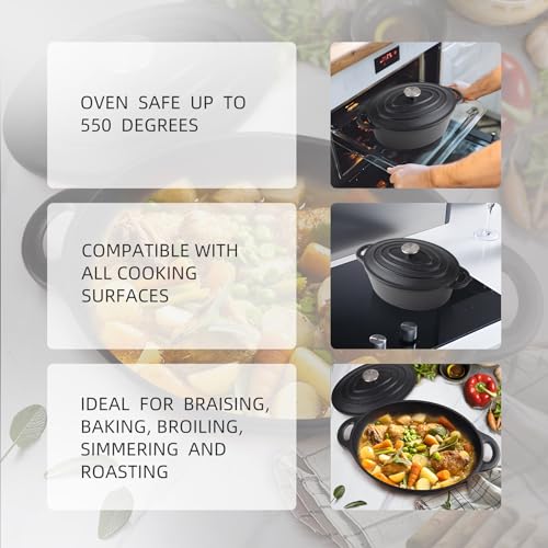 Alathote 5.5 Quart Oval Cast Iron Dutch Oven Pot with Lid, Oven Safe up to 550° F & Dishwasher Safe, Sturdy Dutch Oven Cookware - Image 4