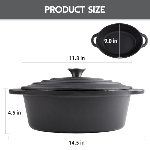 Alathote 5.5 Quart Oval Cast Iron Dutch Oven Pot with Lid, Oven Safe up to 550° F & Dishwasher Safe, Sturdy Dutch Oven Cookware - Image 3