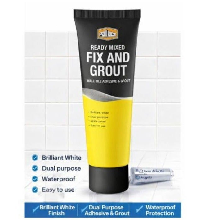 Palace Ready Mixed Fix & Grout 250ML Wall Tile Adhesive & Grout Tube – Waterproof Tile Repair Paste, Brilliant White Wall Tile Fixing Compound, Dual Purpose Adhesive & Grouting Solution - Image 2