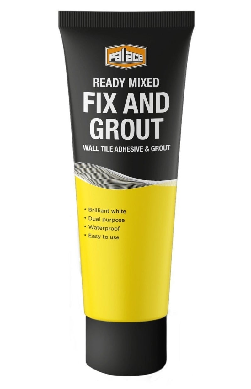 Palace Ready Mixed Fix & Grout 250ML Wall Tile Adhesive & Grout Tube – Waterproof Tile Repair Paste, Brilliant White Wall Tile Fixing Compound, Dual Purpose Adhesive & Grouting Solution - Image 1