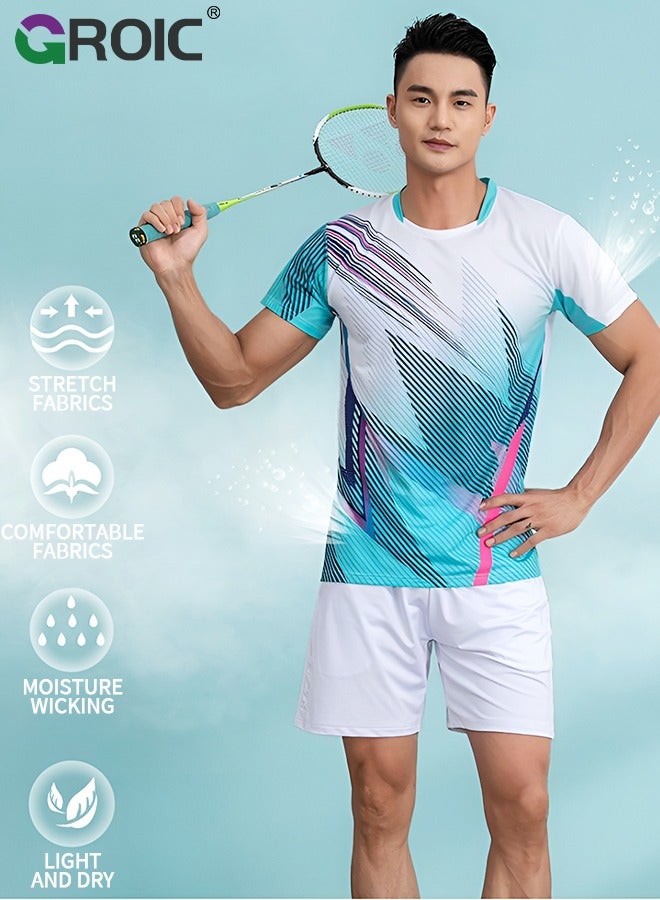 GROIC Men Golf Shirt Set 2 Piece Sleeve Tops and Sports Shorts Quick Dry with Pocket Suits for Athletic,Quick-drying Badminton Suit Table Tennis and Tennis Sportswear  - Image 2