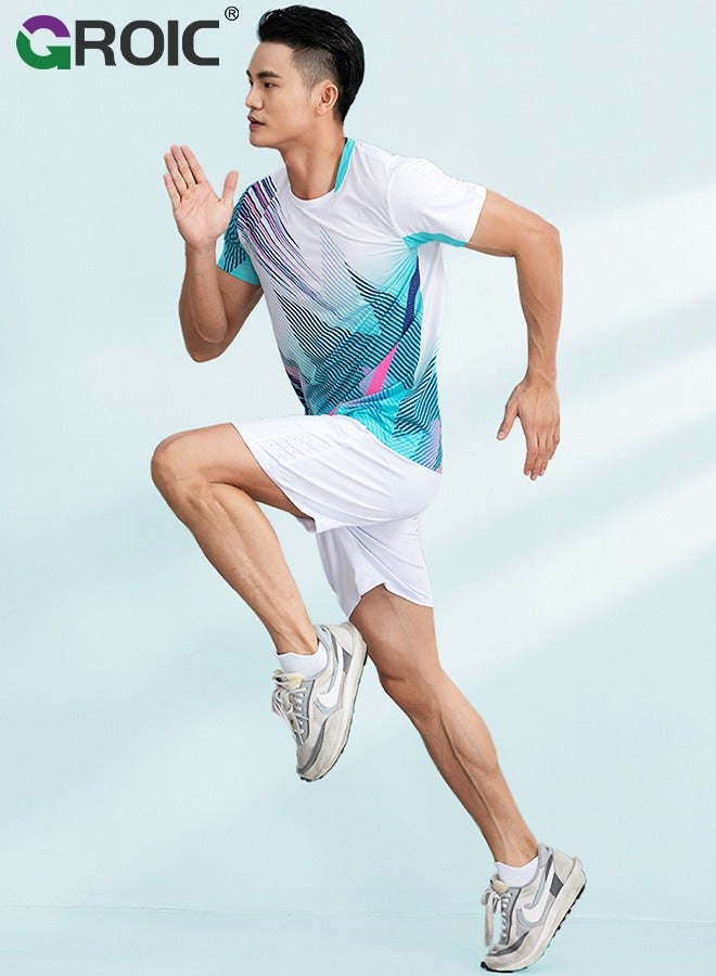 GROIC Men Golf Shirt Set 2 Piece Sleeve Tops and Sports Shorts Quick Dry with Pocket Suits for Athletic,Quick-drying Badminton Suit Table Tennis and Tennis Sportswear  - Image 4