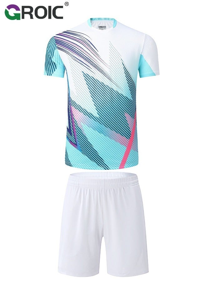 GROIC Men Golf Shirt Set 2 Piece Sleeve Tops and Sports Shorts Quick Dry with Pocket Suits for Athletic,Quick-drying Badminton Suit Table Tennis and Tennis Sportswear  - Image 1