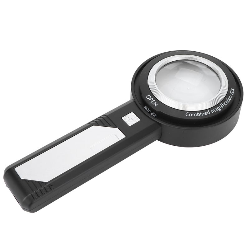 Handheld Magnifying Glass 8X/20X Dual Lens With 6 LED Auxiliary Lights - Ergonomic Non-Slip Handle Portable Rechargeable Magnifier for Low Vision, Elderly, Reading, Antique Appreciation, Manual Repair - Image 2