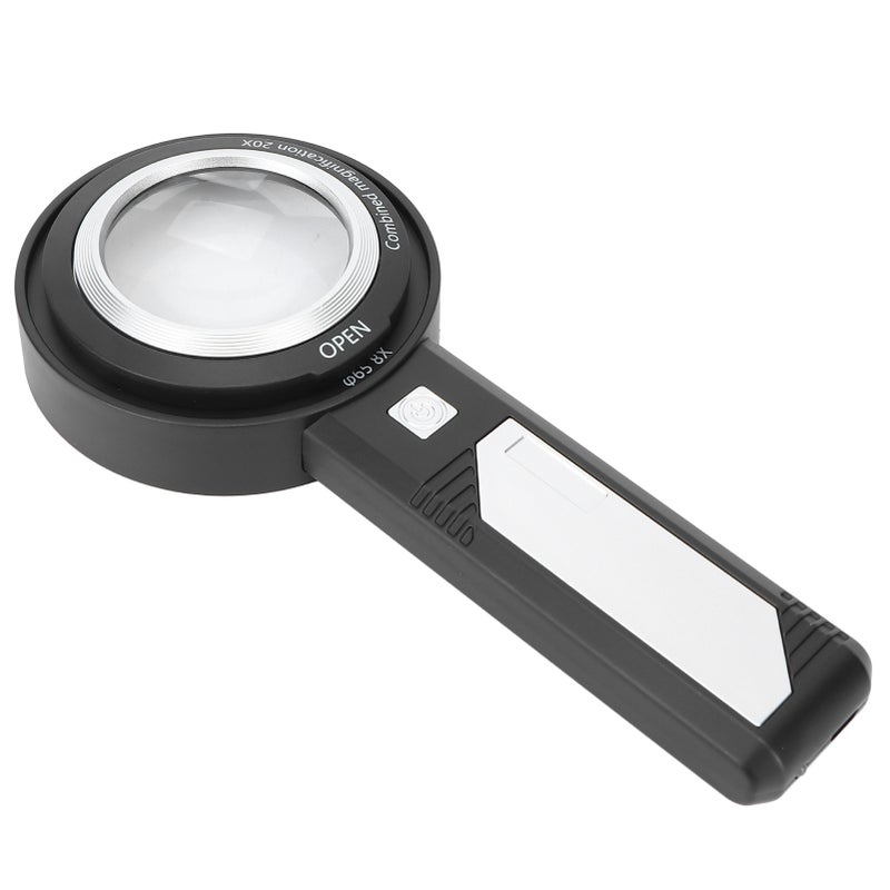 Handheld Magnifying Glass 8X/20X Dual Lens With 6 LED Auxiliary Lights - Ergonomic Non-Slip Handle Portable Rechargeable Magnifier for Low Vision, Elderly, Reading, Antique Appreciation, Manual Repair - Image 4