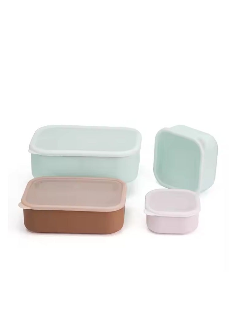 Set of three, Lunch boxes for kids, Leakproof Food Storage Portable Lunch Box with Lid Silicone Bento Box for Kids/ Baby Blue (small 9.5*9.5*4.5 CM, medium 18*12*5 CM, large 21.5*14.5*6.5 CM) - Image 4