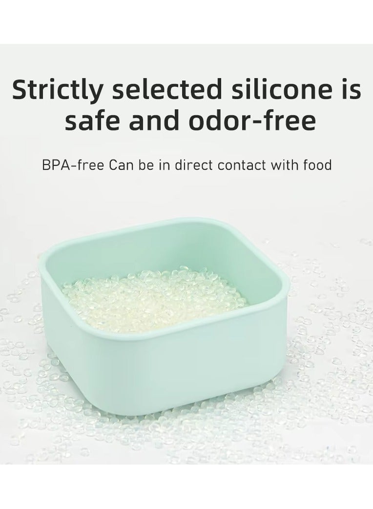 Set of three, Lunch boxes for kids, Leakproof Food Storage Portable Lunch Box with Lid Silicone Bento Box for Kids/ Baby Blue (small 9.5*9.5*4.5 CM, medium 18*12*5 CM, large 21.5*14.5*6.5 CM) - Image 3