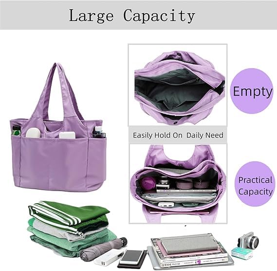 Voroly Tote Bag Women Casual Handbag Shoulder Bag Purses with Zipper and Pockets for Work School Gym Travel Shopping (PURPLE) - Image 5