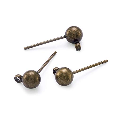 Craftdady 100Pcs Antique Bronze Round Ball Post Stud Earrings 16x5mm Brass Ear Pins with 1mm Loop for Jewelry Making - Image 4