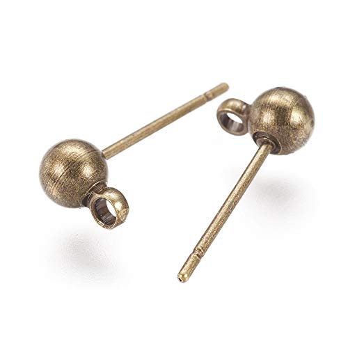 Craftdady 100Pcs Antique Bronze Round Ball Post Stud Earrings 16x5mm Brass Ear Pins with 1mm Loop for Jewelry Making - Image 2