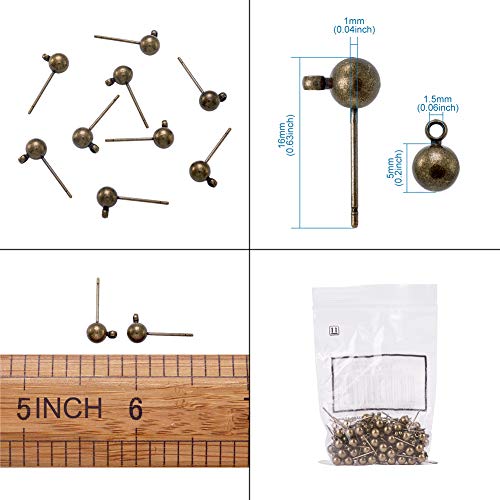 Craftdady 100Pcs Antique Bronze Round Ball Post Stud Earrings 16x5mm Brass Ear Pins with 1mm Loop for Jewelry Making - Image 5