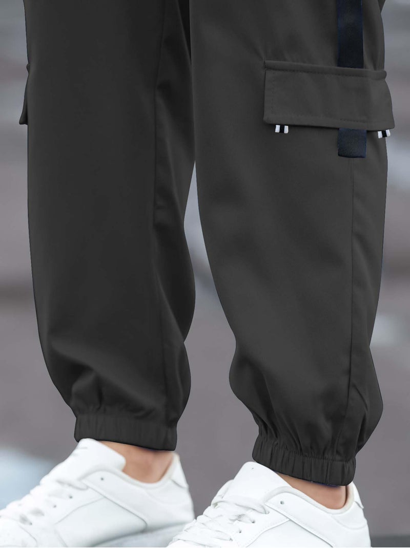 Jump Cuts||Cargo Pants for Men||Stylish Lycra Blended Mens Cargo||Drawstring Relaxed Fit Cargo Pants Dark Grey - Image 4