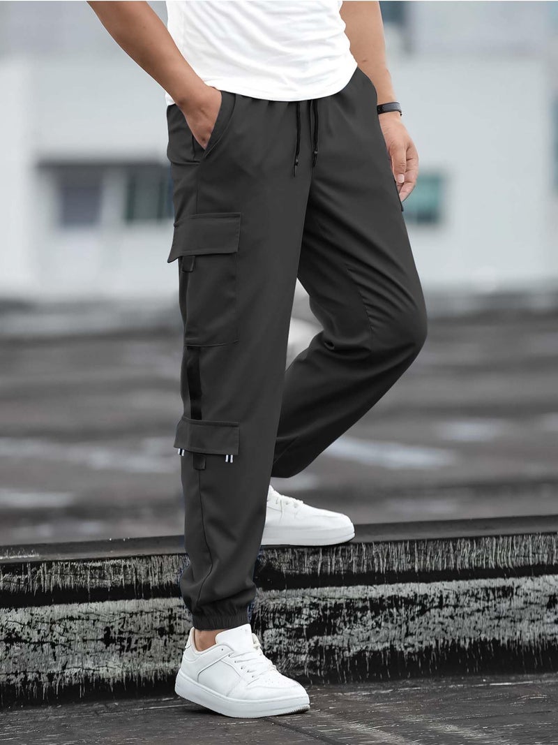 Jump Cuts||Cargo Pants for Men||Stylish Lycra Blended Mens Cargo||Drawstring Relaxed Fit Cargo Pants Dark Grey - Image 3
