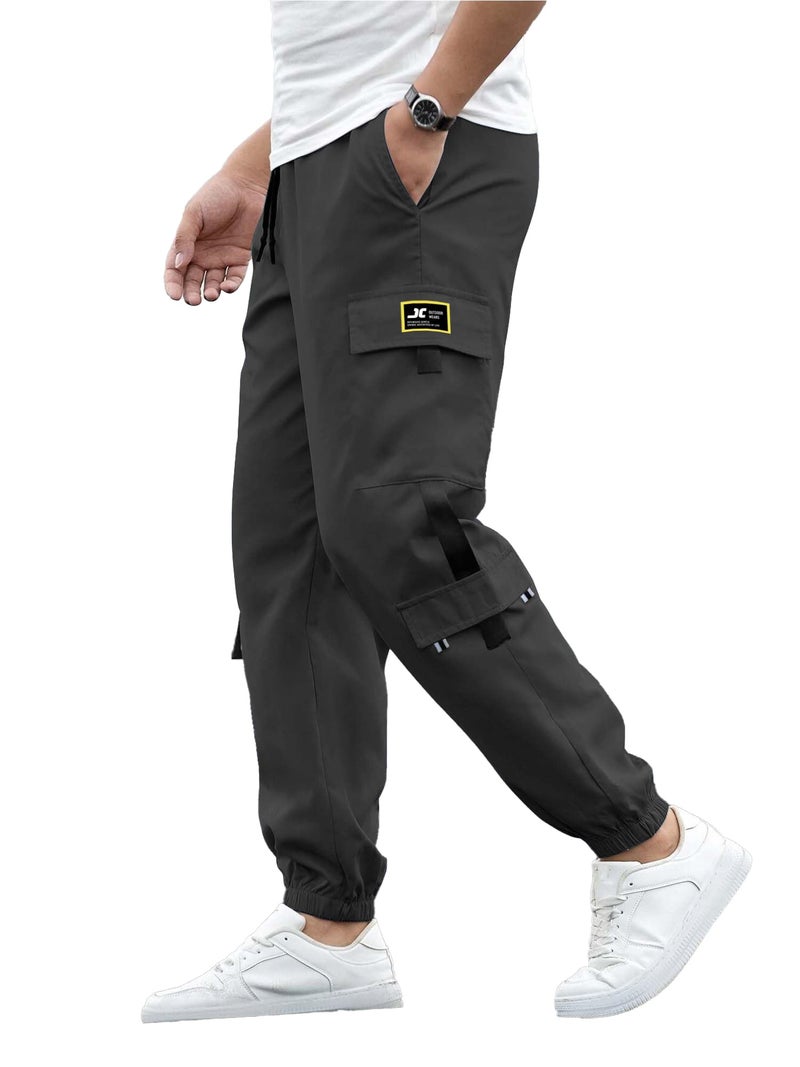 Jump Cuts||Cargo Pants for Men||Stylish Lycra Blended Mens Cargo||Drawstring Relaxed Fit Cargo Pants Dark Grey - Image 5