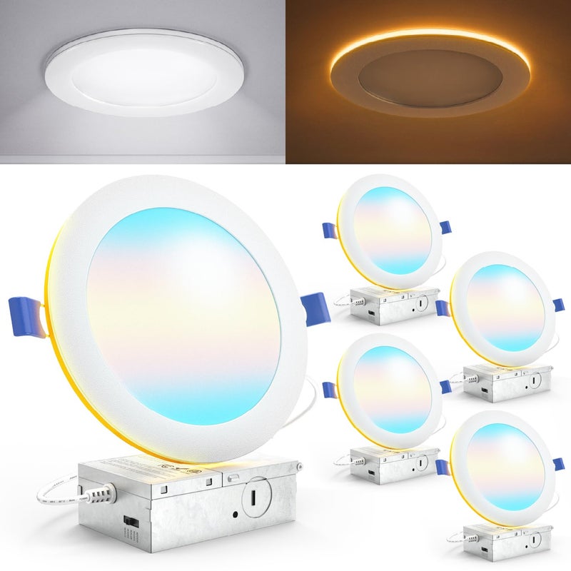 Sunco Lighting Sunco 6 Inch LED Recessed Light with Night Light, Canless Recessed Lighting, 1500 LM, 15W (150W Equivalent), Selectable CCT 2700K/3000K/4000K/5000K/6000K, Dimmable, with Junction Box 4 Pack. - Image 1