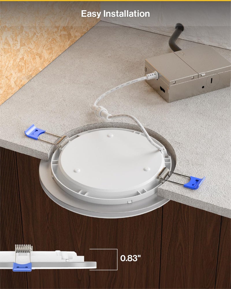 Sunco Lighting Sunco 6 Inch LED Recessed Light with Night Light, Canless Recessed Lighting, 1500 LM, 15W (150W Equivalent), Selectable CCT 2700K/3000K/4000K/5000K/6000K, Dimmable, with Junction Box 4 Pack. - Image 4